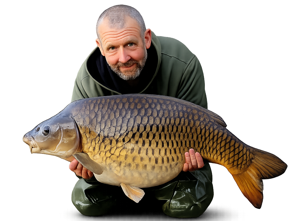 Angler with a large carp at Tranquillity Lakes